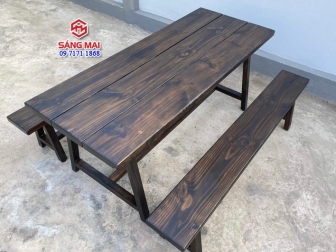 Bộ bàn gỗ thông dày 4,2cm+ Sơn màu óc chó + Gia công theo kích thước yêu cầu