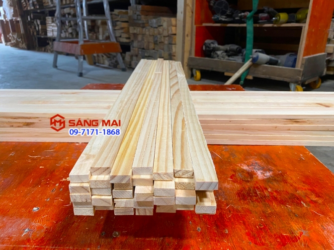 Thanh gỗ thông 1cm x 2cm x dài 50cm + láng mịn 4 mặt