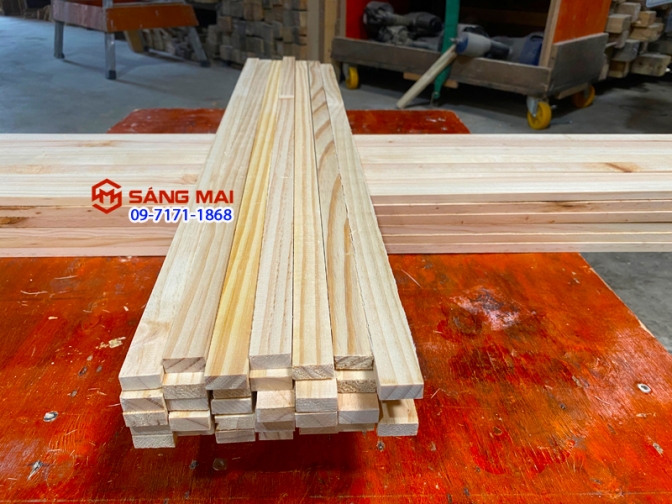 Thanh gỗ thông 1cm x 2cm x dài 50cm + láng mịn 4 mặt