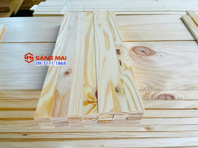 Thanh gỗ thông 1cm x 3cm x dài 30cm + láng mịn 4 mặt