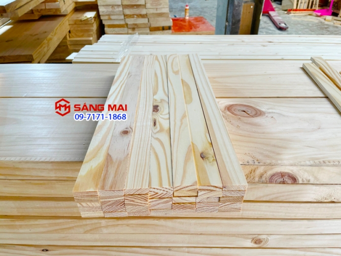 Thanh gỗ thông dày 1cm x 3cm x dài 50cm + láng mịn 4 mặt