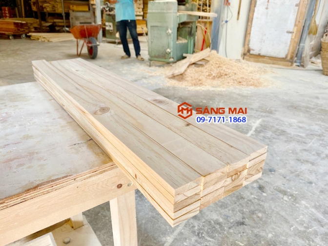 Thanh gỗ thông dày 1cm x 4cm x dài 50cm + láng mịn 4 mặt