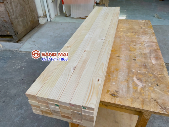 Thanh gỗ thông 2cm x 4cm x láng mịn 4 mặt + cắt theo yêu cầu