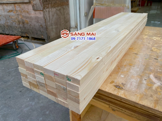 Thanh gỗ thông 2cm x 4cm x láng mịn 4 mặt + cắt theo yêu cầu
