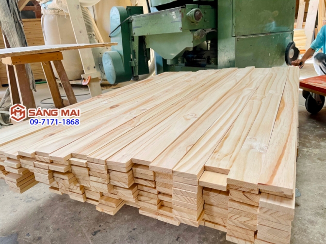 Thanh gỗ thông 3cm x 1,2cm x dài 120cm + láng mịn 4 mặt