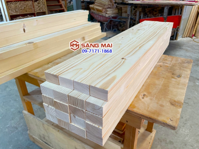 Thanh gỗ thông dày 3cm x rộng 6cm x bào láng 4 mặt + cắt theo kích thước yêu cầu
