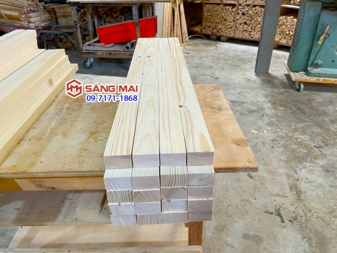 Thanh gỗ thông 3cm x 5cm x bào láng 4 mặt + cắt theo yêu cầu