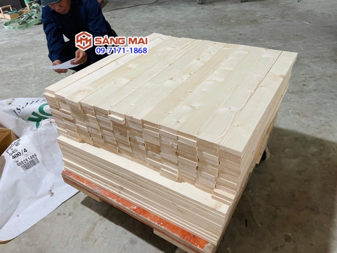 Thanh gỗ thông rộng 6cm x dày 1,5cm x dài 80cm + láng mịn 4 mặt
