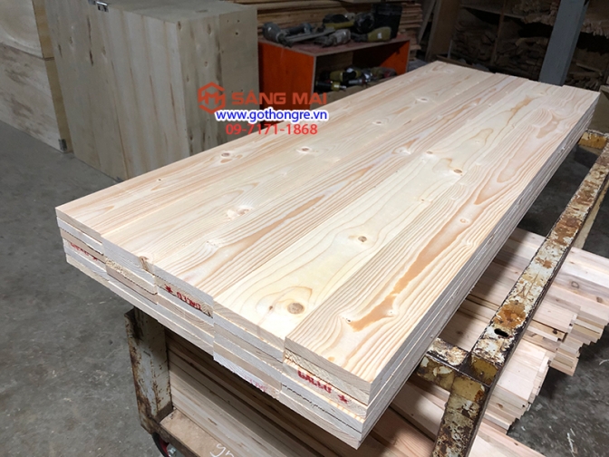 Thanh gỗ thông mặt rộng 10cm x dày 1,5cm x  láng 4 mặt + cắt theo kích thước yêu cầu