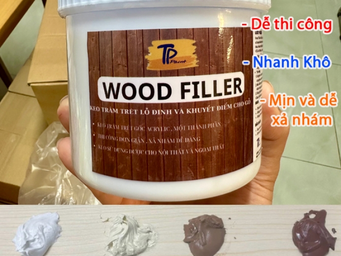 Keo trám trét gỗ Wood Filler 800g: trám vết nứt, lỗ đinh, vít và xử lý khuyết điểm cho gỗ