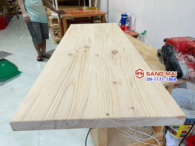 Mặt bàn gỗ thông: Dài 120cm x mặt rộng 60cm x dày 4cm - Gỗ thông tự nhiên ghép