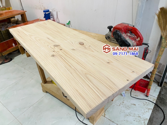 Mặt bàn gỗ thông: Dài 120cm x mặt rộng 60cm x dày 4cm - Gỗ thông tự nhiên ghép