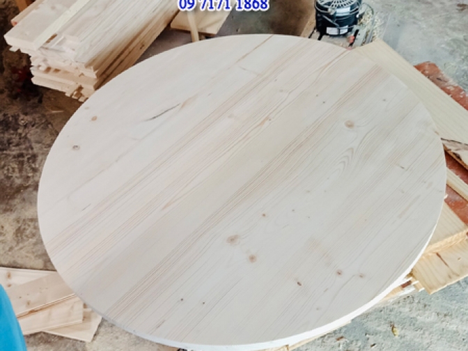 Mặt bàn tròn đường kính 70cm x dày 2cm – Tấm gỗ thông tự nhiên ghép