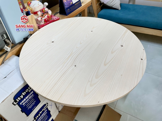Mặt bàn tròn đường kính 78cm x dày 2cm – Tấm gỗ thông tự nhiên ghép