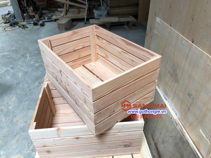 Thùng gỗ đựng trái cây- thùng gỗ pallet: size 50cm x 35cm x 25cm