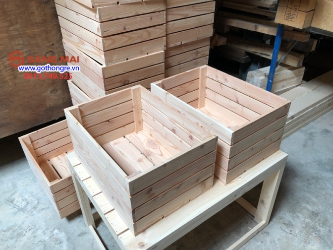 Thùng gỗ đựng trái cây- thùng gỗ pallet: size 50cm x 35cm x 25cm