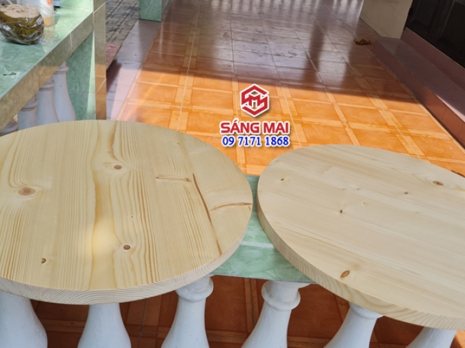 Mặt bàn tròn đường kính 80cm x dày 3cm – Tấm gỗ thông tự nhiên ghép